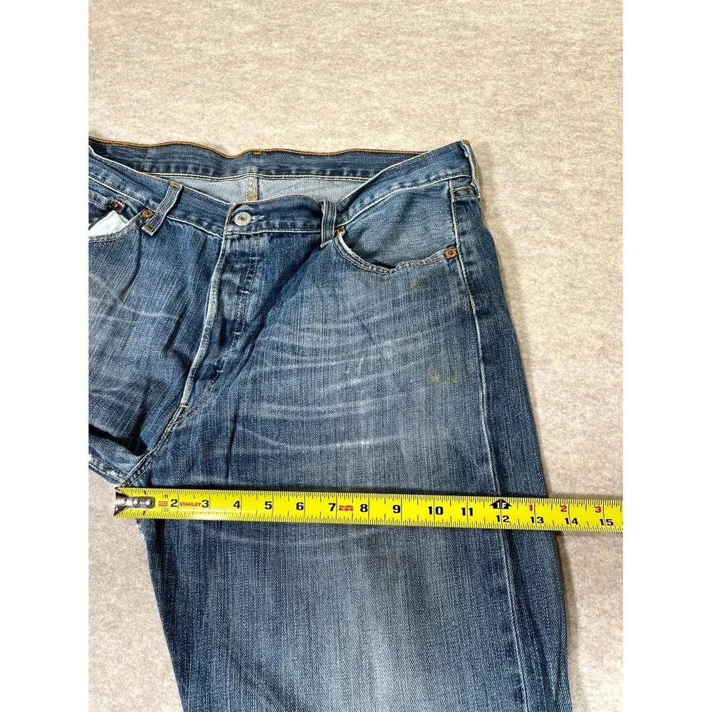 Levis 501 Original Fit‎ Jeans Mens 36x34 Blue Whisker Denim Cotton Logo Mid Rise